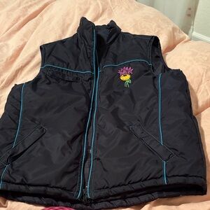 Kids Navy Puffer Vest with Floral Patch rugby
